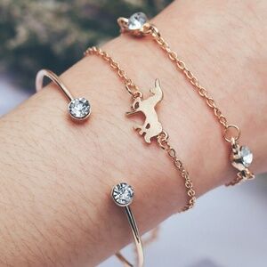 *MARIA* 3-Pc Gold Rhinestone Fashion Bracelet Set